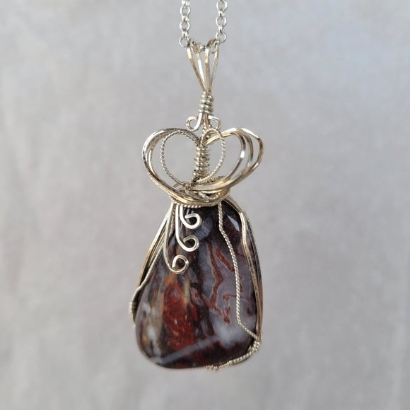 Jasper Quartz Blend Polished Rock Hand Wrapped in Argentium Sterling Silver Wire - Picture 1 of 8